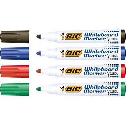 Bic Velleda 1701 Whiteboard Marker, Bullet Tip, Assorted Colours, Pack of 48