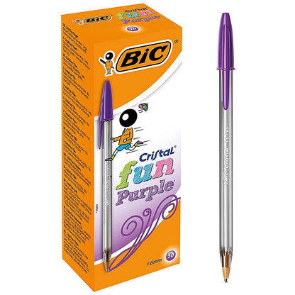 Bic Cristal Fun Ballpoint Pen, Purple, Pack of 20