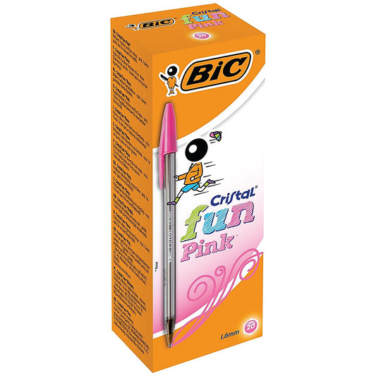 Bic Cristal Fun Ballpoint Pen 1.6mm Line Width Pink (Pack of 20)