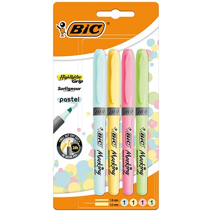 Bic Highlighter Grip Assorted Pastel (4 Pack)