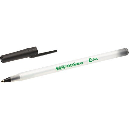 Bic Ecolutions Stic Recycled Ballpoint Pen, Slim, Black, Pack of 60