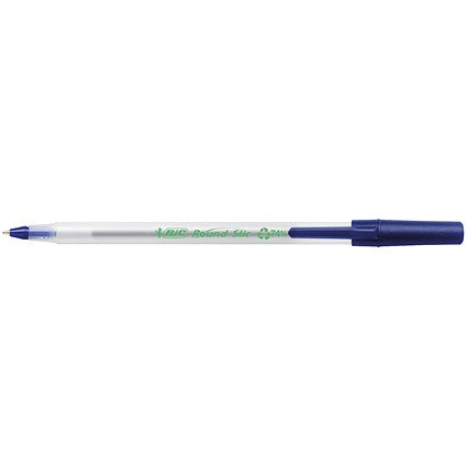 Bic Ecolutions Stic Recycled Ballpoint Pen, Slim, Blue, Pack of 60