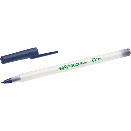 Bic Ecolutions Stic Recycled Ballpoint Pen, Slim, Blue, Pack of 60