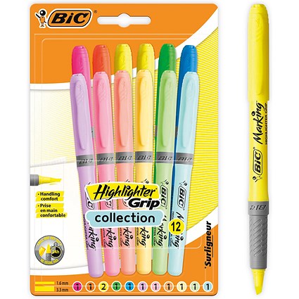 Bic Highlighter Grip Pastel Assorted (12 Pack)