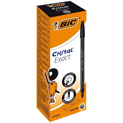 Bic Cristal Ballpoint Pens, Ultra Fine, 0.7mm, Black, Pack of 20