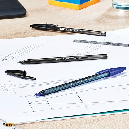 Bic Cristal Ballpoint Pens, Ultra Fine, 0.7mm, Blue, Pack of 20