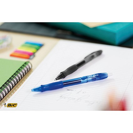 Bic Gel-ocity Retractable Gel Rollerball Pen, Comfort Grip, Blue, Pack of 12