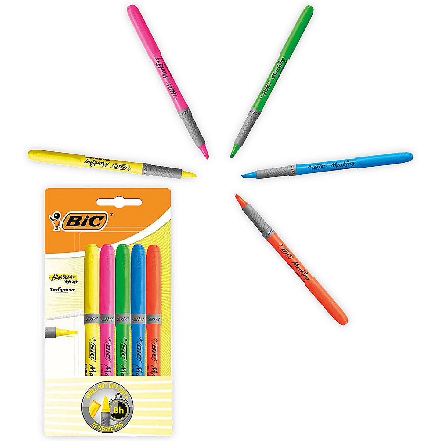 Bic Chisel Tip Highlighter Grip Assorted (Pack of 5)