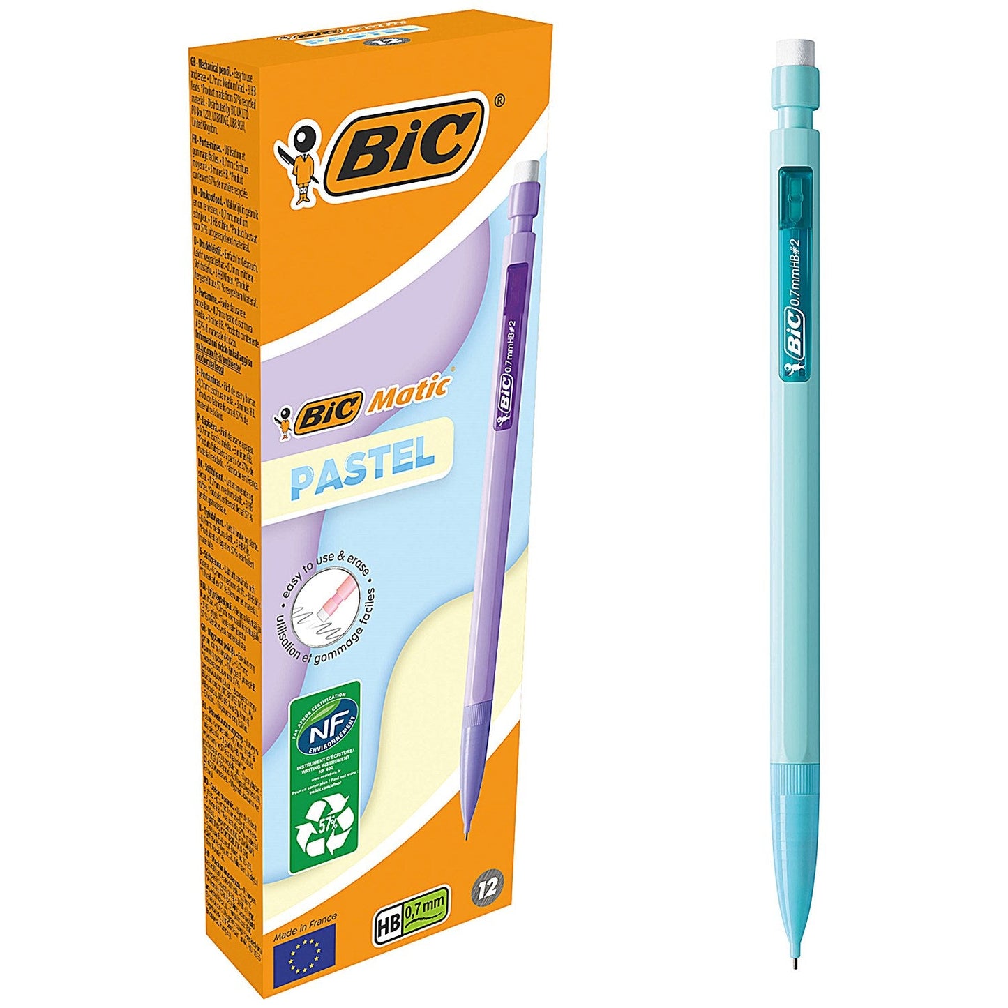 Bic Matic Mechanical Pencil, Medium 0.7 Lead, Pastel, Pack of 12 Easy2Order : BC71454