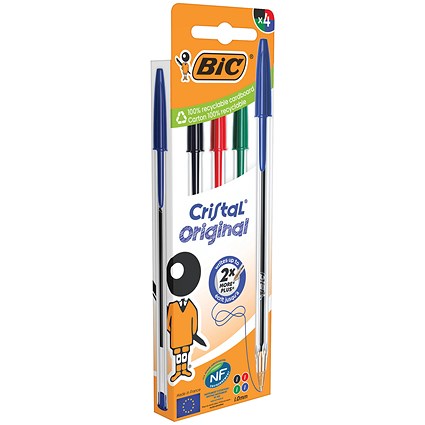 Bic Cristal Ballpoint Pen, Medium, Assorted, Pack of 4