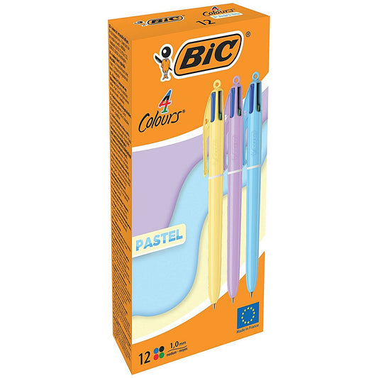 Bic 4 Colours Ballpoint Pen, Pastel Barrel, Medium, Pack of 12 Easy2Order : BC74029