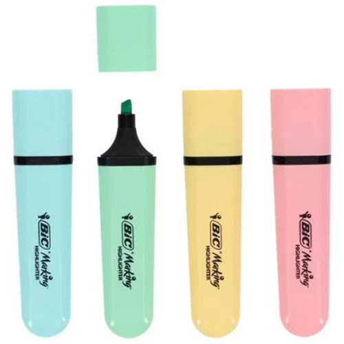 Bic Tank Highlighters, Pastel Assorted, Pack of 4