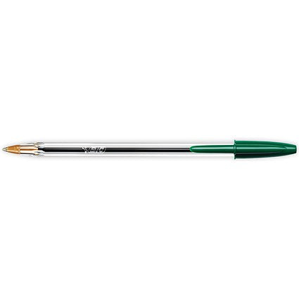 Bic Cristal Ball Pen, Clear Barrel, Green, Pack of 50