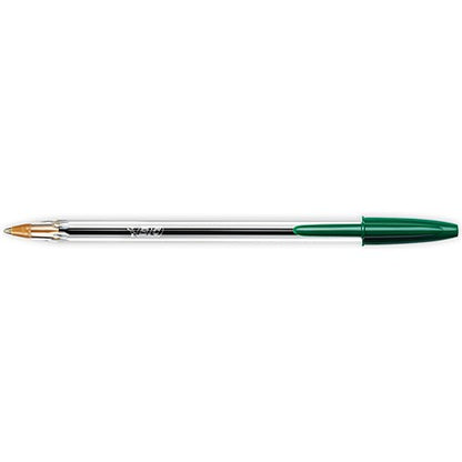 Bic Cristal Ball Pen, Clear Barrel, Green, Pack of 50