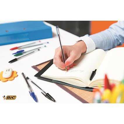 Bic Cristal Ball Pen, Clear Barrel, Green, Pack of 50