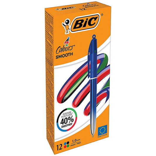 Bic 4 Colours Pro Ballpoint Pen, Blue Barrel, Medium, Pack of 12 Easy2Order : BC76321