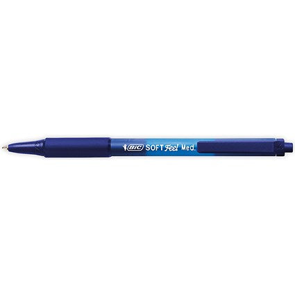 Bic SoftFeel Clic Pen, Retractable, Rubberised Barrel, Blue, Pack of 12