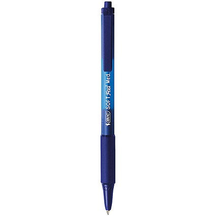 Bic SoftFeel Clic Pen, Retractable, Rubberised Barrel, Blue, Pack of 12