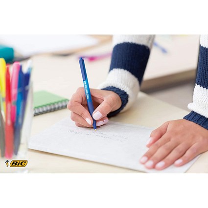 Bic SoftFeel Clic Pen, Retractable, Rubberised Barrel, Blue, Pack of 12