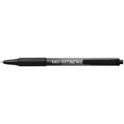 Bic SoftFeel Clic Pen, Retractable, Rubberised Barrel, Black, Pack of 12