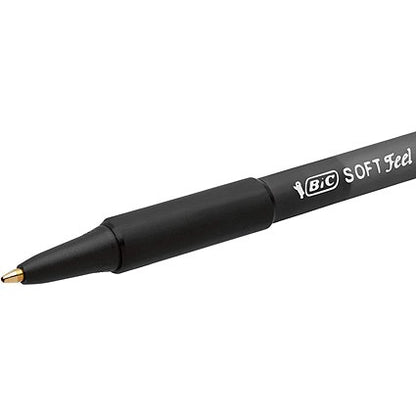 Bic SoftFeel Clic Pen, Retractable, Rubberised Barrel, Black, Pack of 12