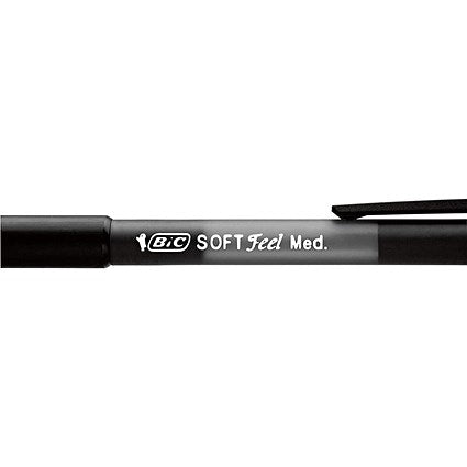 Bic SoftFeel Clic Pen, Retractable, Rubberised Barrel, Black, Pack of 12