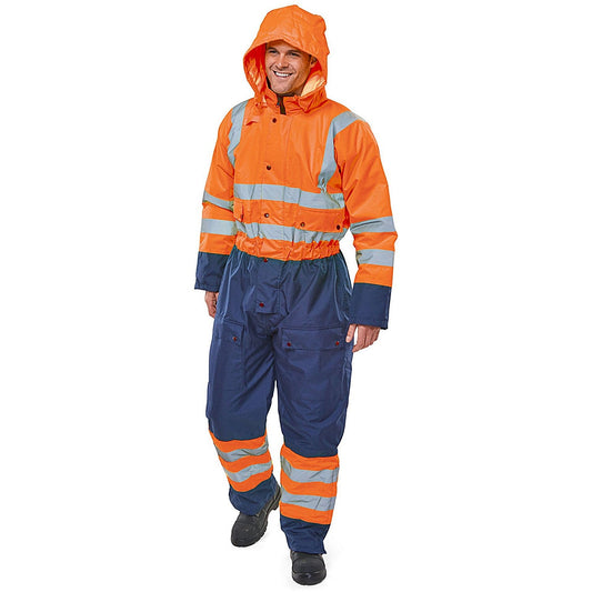 Beeswift Two Tone Hiviz Thermal Waterproof Coveralls, Orange & Navy Blue, Small Easy2Order : BD900ORNS
