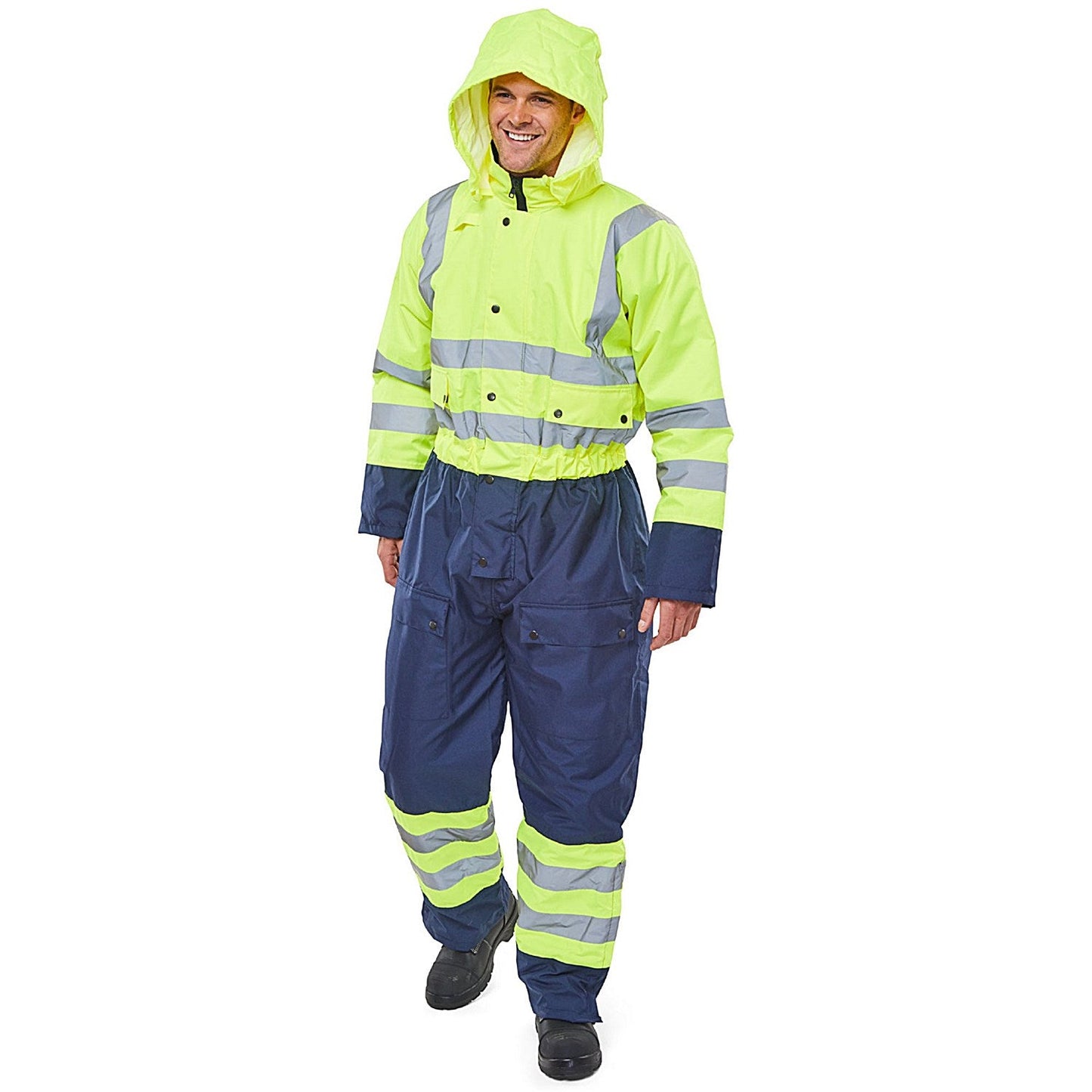 Beeswift Two Tone Hiviz Thermal Waterproof Coveralls, Saturn Yellow & Navy Blue, Medium