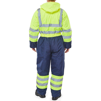 Beeswift Two Tone Hiviz Thermal Waterproof Coveralls, Saturn Yellow & Navy Blue, XL