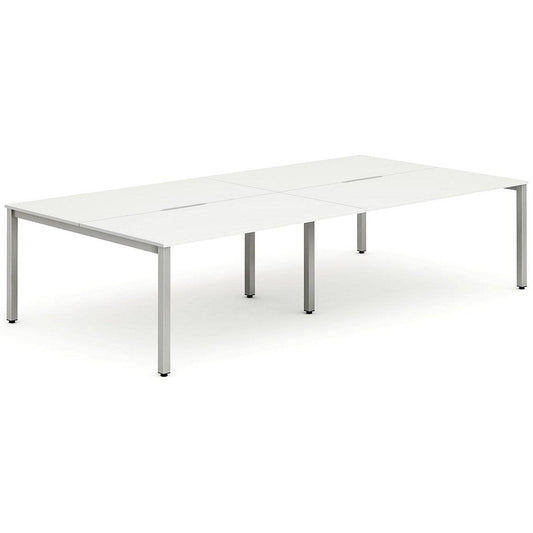 Evolve Plus 1400mm B2B 4 Person Office Bench Desk White Top Silver Frame Easy2Order : BE251