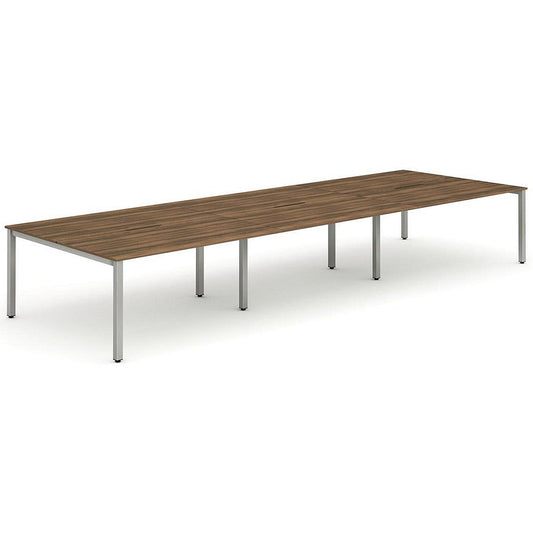 Evolve Plus 1600mm B2B 6 Person Office Bench Desk Walnut Top Silver Frame Easy2Order : BE287