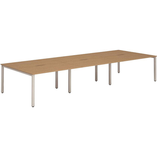 Evolve Plus 1400mm B2B 6 Person Office Bench Desk Oak Top Silver Frame Easy2Order : BE295