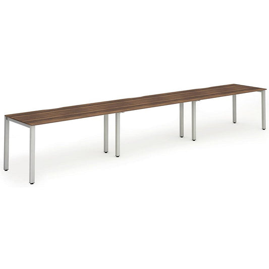 Evolve Plus 1400mm Single Row 3 Person Office Bench Desk Walnut Top Silver Frame Easy2Order : BE412