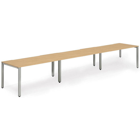Evolve Plus 1400mm Single Row 3 Person Office Bench Desk Beech Top Silver Frame Easy2Order : BE413