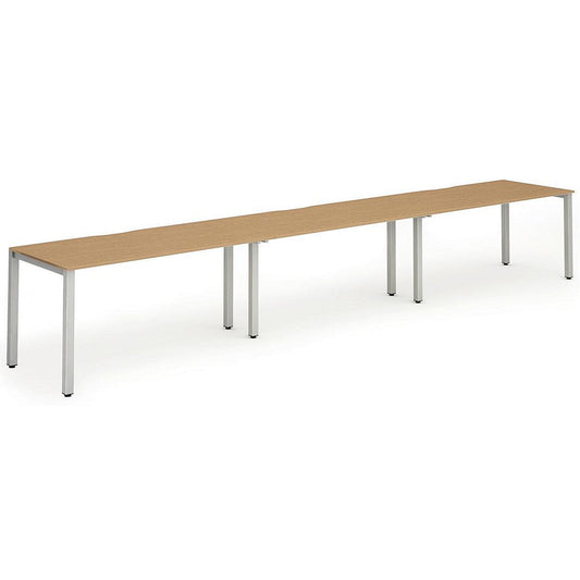 Evolve Plus 1400mm Single Row 3 Person Office Bench Desk Oak Top Silver Frame Easy2Order : BE415