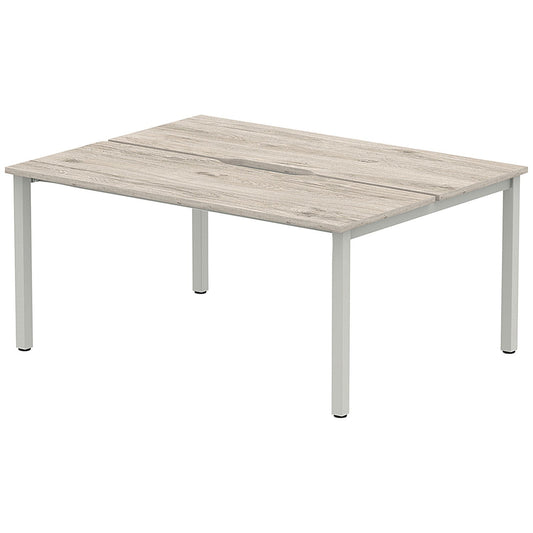Evolve Plus 1600mm B2B 2 Person Office Bench Desk Grey Oak Top Silver Frame Easy2Order : BE745