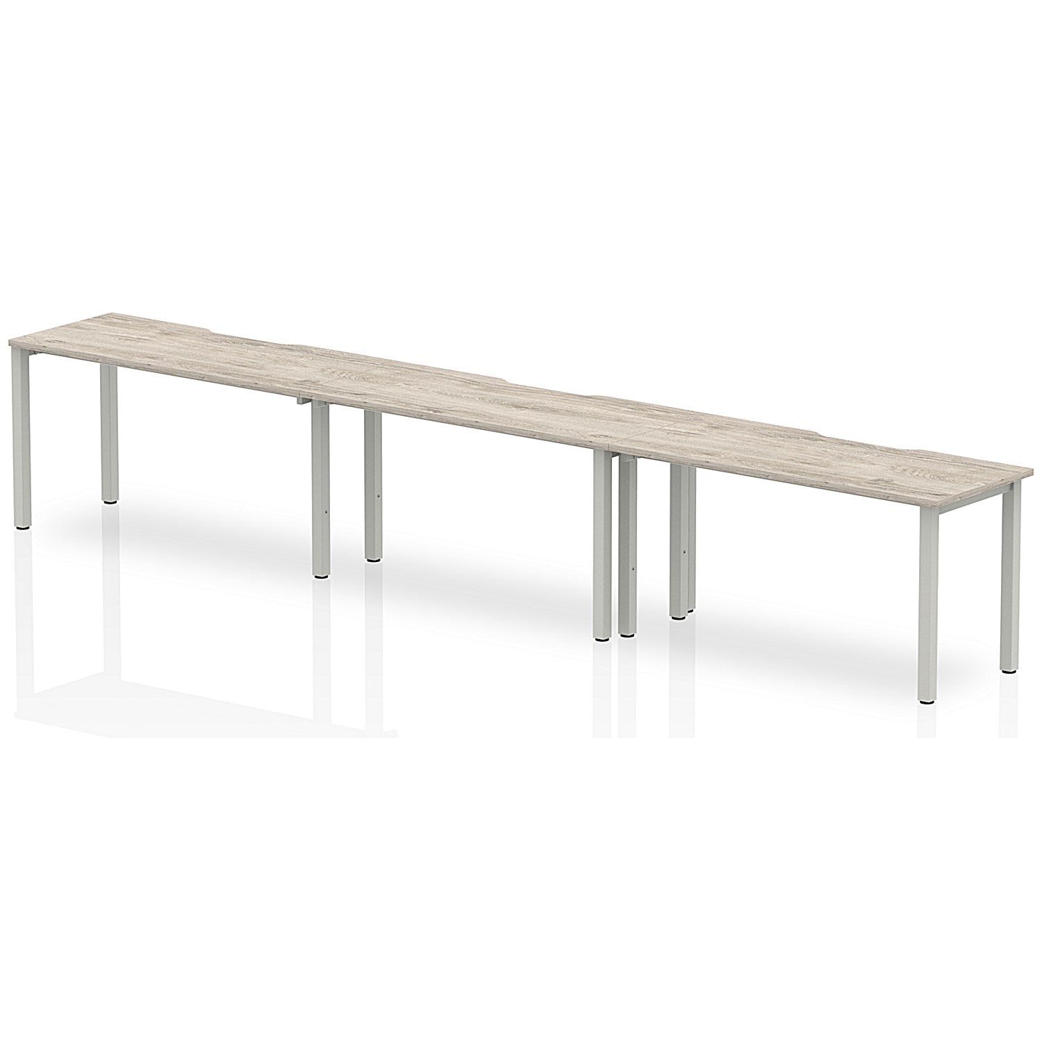 Evolve Plus 1400mm Single Row 3 Person Office Bench Desk Grey Oak Top Silver Frame Easy2Order : BE773