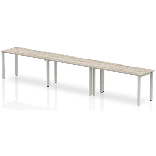 Evolve Plus 1400mm Single Row 3 Person Office Bench Desk Grey Oak Top Silver Frame Easy2Order : BE773