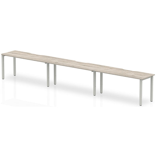 Evolve Plus 1600mm Single Row 3 Person Office Bench Desk Grey Oak Top Silver Frame Easy2Order : BE775