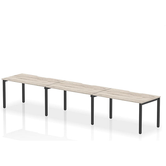 Evolve Plus 1400mm Single Row 3 Person Office Bench Desk Grey Oak Top Black Frame Easy2Order : BE890