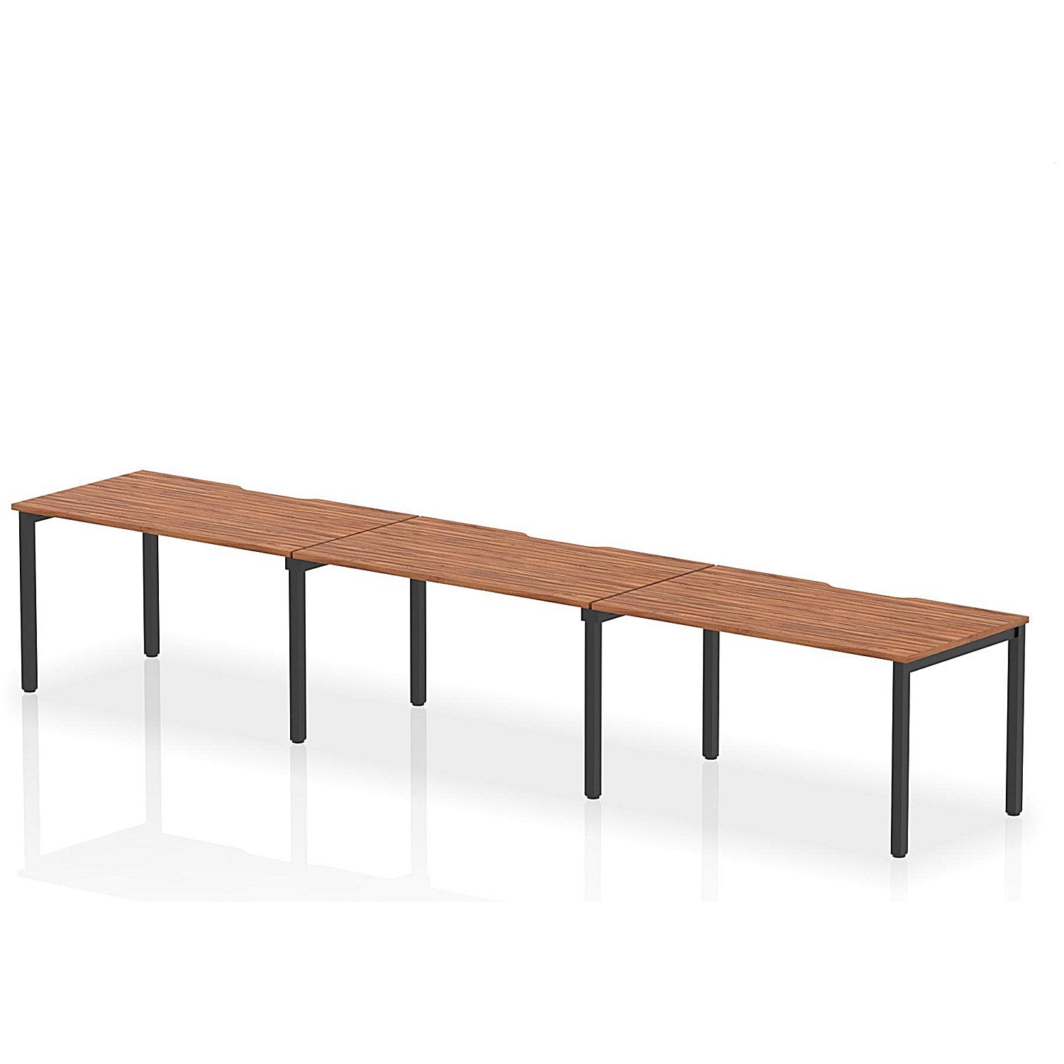 Evolve Plus 1400mm Single Row 3 Person Office Bench Desk Walnut Top Black Frame Easy2Order : BE894