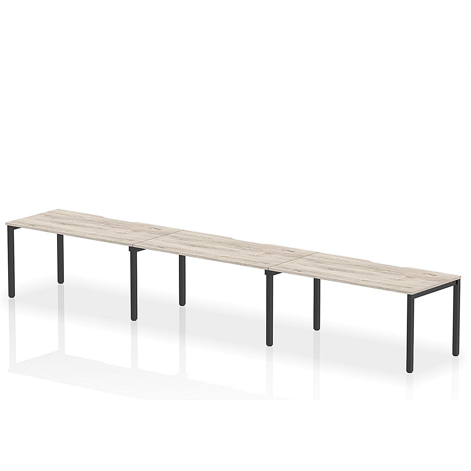 Evolve Plus 1600mm Single Row 3 Person Office Bench Desk Grey Oak Top Black Frame Easy2Order : BE896