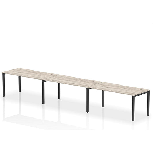 Evolve Plus 1600mm Single Row 3 Person Office Bench Desk Grey Oak Top Black Frame Easy2Order : BE896
