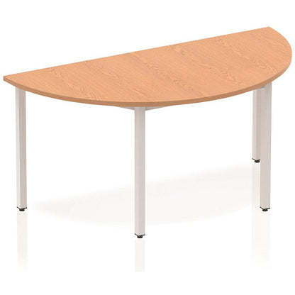 Impulse Semi-circular Table, 1600mm, Oak, Silver Box Frame Leg