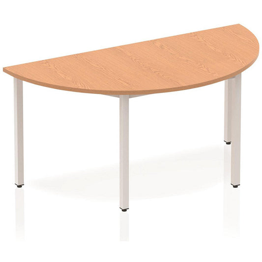 Impulse Semi-circular Table, 1600mm, Oak, Silver Box Frame Leg