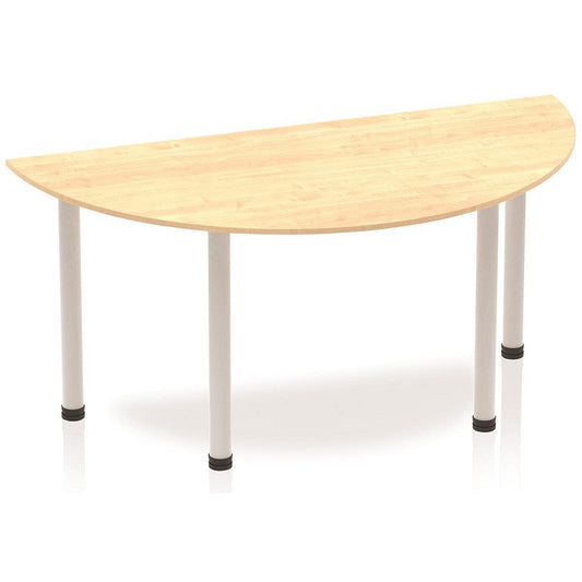 Impulse Semi-circular Table, 1600mm, Maple, Silver Post Leg