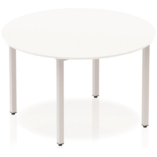 Impulse Circular Table, 1200mm, White, Silver Box Frame Leg Easy2Order : BF00197