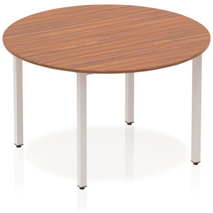 Impulse Circular Table, 1200mm, Walnut, Silver Box Frame Leg
