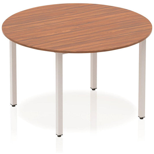 Impulse Circular Table, 1200mm, Walnut, Silver Box Frame Leg