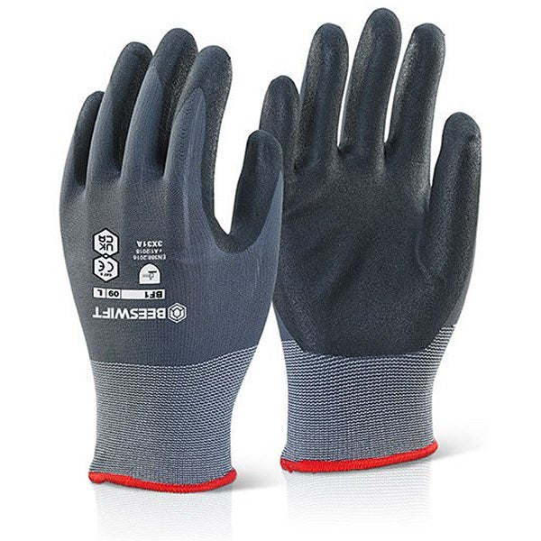 Beeswift Nitrile Pu Mix Coated Gloves, Black & Grey, 2XL